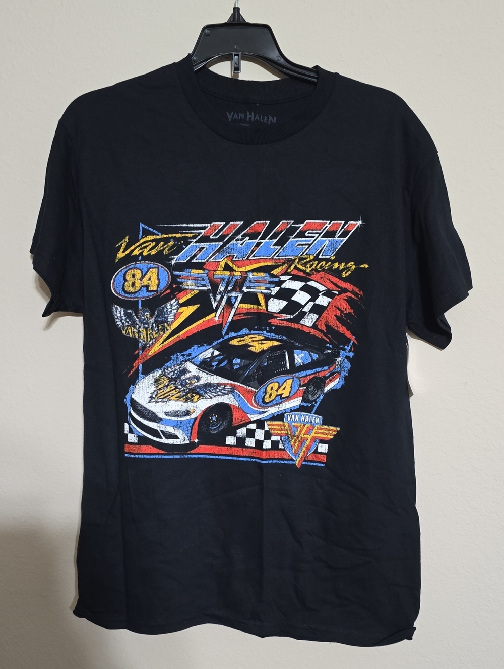 NWT Mens Van Halen Racing Graphic Tee - Black with Red, Blue, Yellow Size M